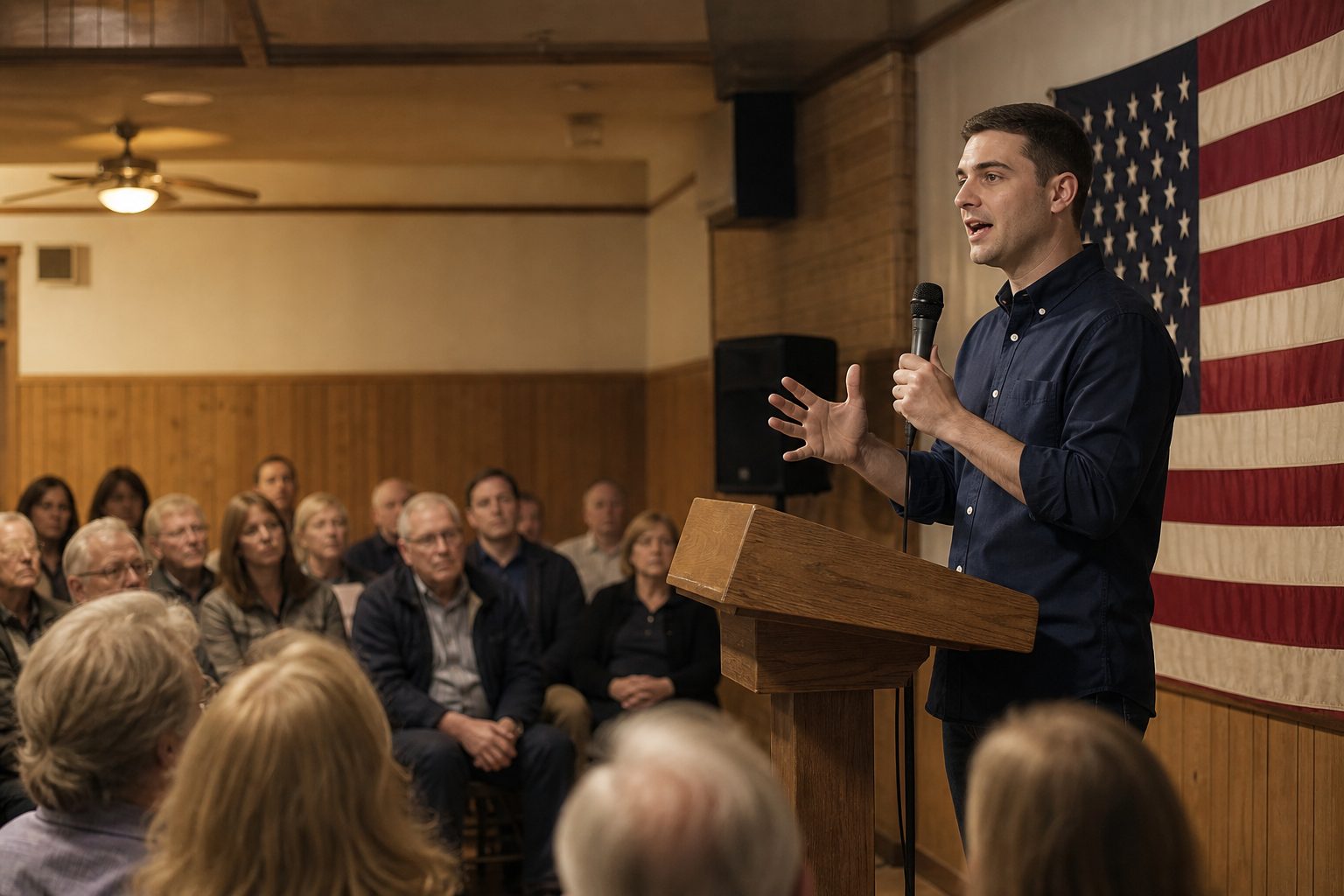 JT Roby speaking at a town hall meeting